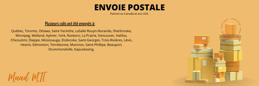 Envoie postale dans plus de 30 villes au Canada